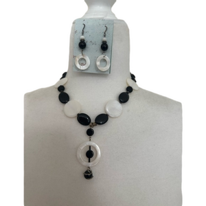 Mother of Pearl and Bead Sterling Necklace and Fishhook Earrings